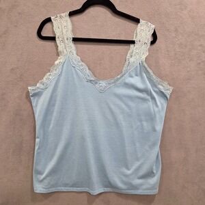 Faded Glory Lace Trim Cami Tank Top Womens SZ 2X Blue Preppy Y2K Fairy Romantic